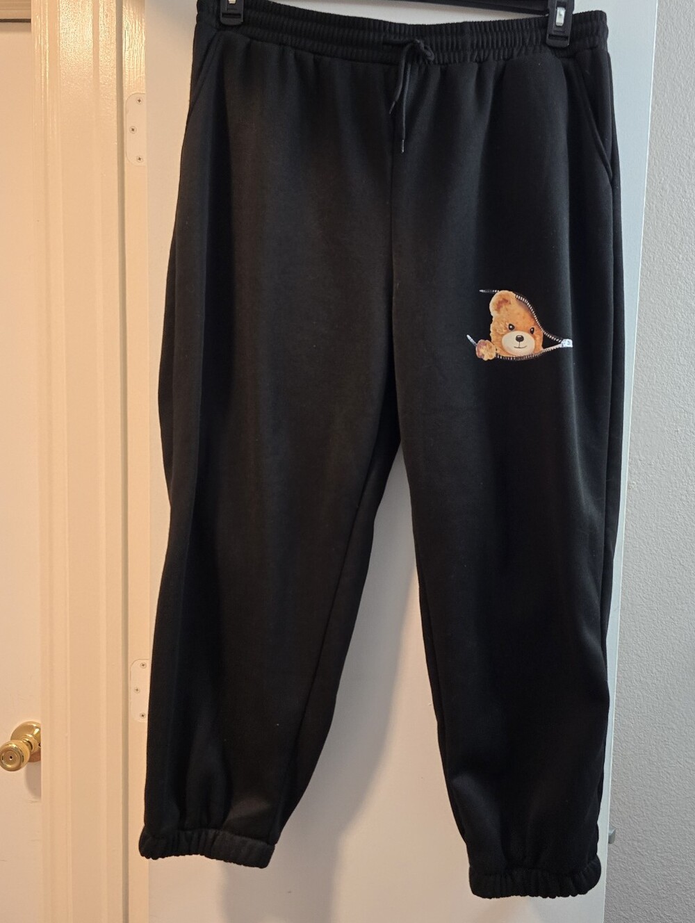514 Womens SHEIN Black Joggers with Teddy Bear Patch